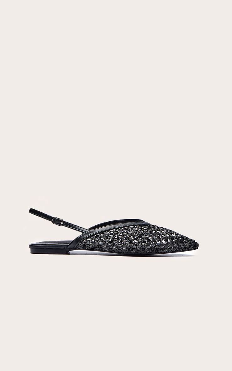 Black Pu Point Toe Woven Sling Back Flats image 2