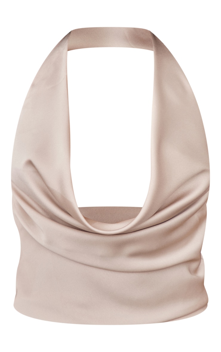 Champagne Satin Super Cowl Neck Crop Top image 1