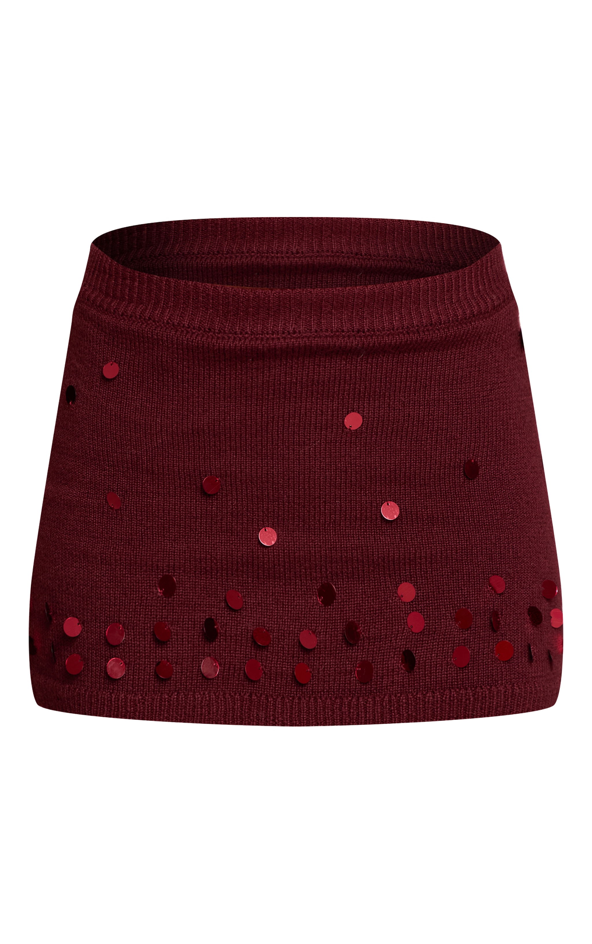 Burgundy Knitted Sequin Detail Mini Skirt image 6