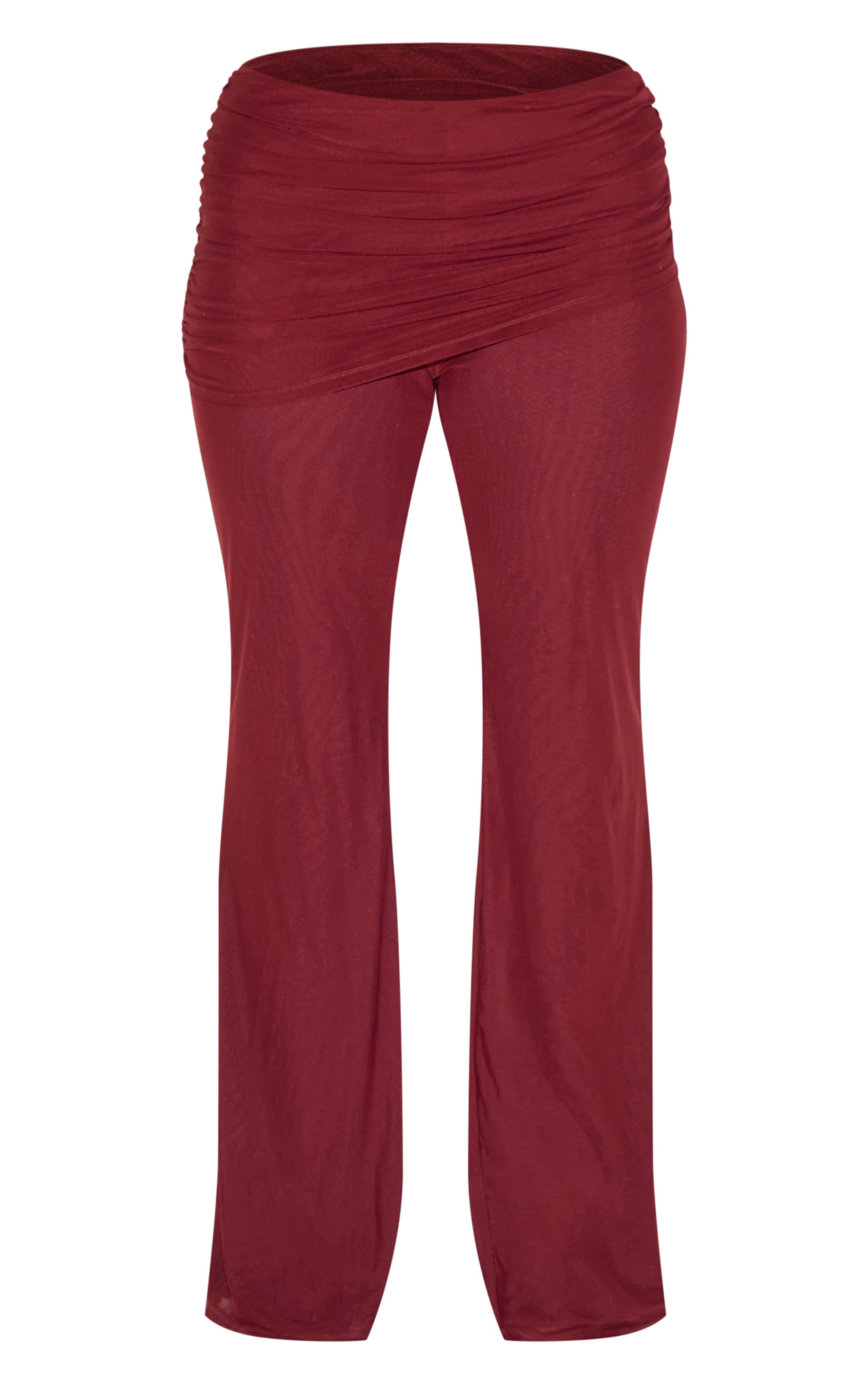 Pantalon Évasé Grande Taille, Couleur Vin, en Mesh avec Revers image 5