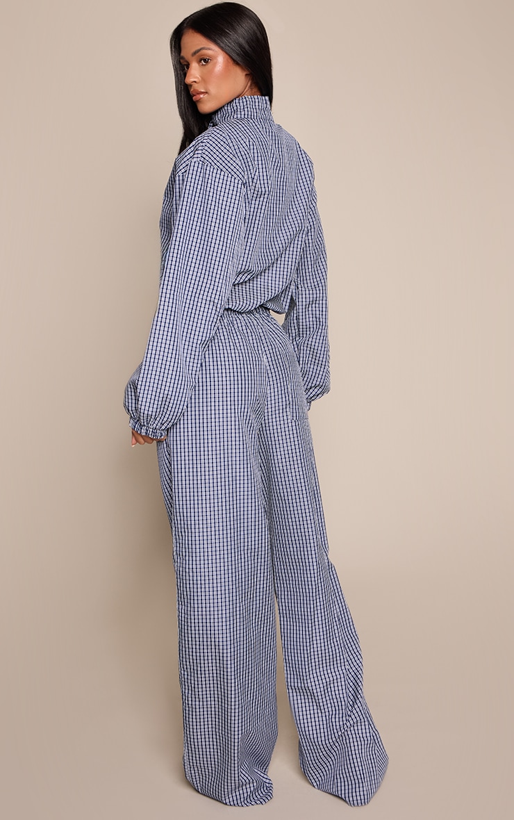 Tall Navy Check Drawstring Wide Leg Pants image 3