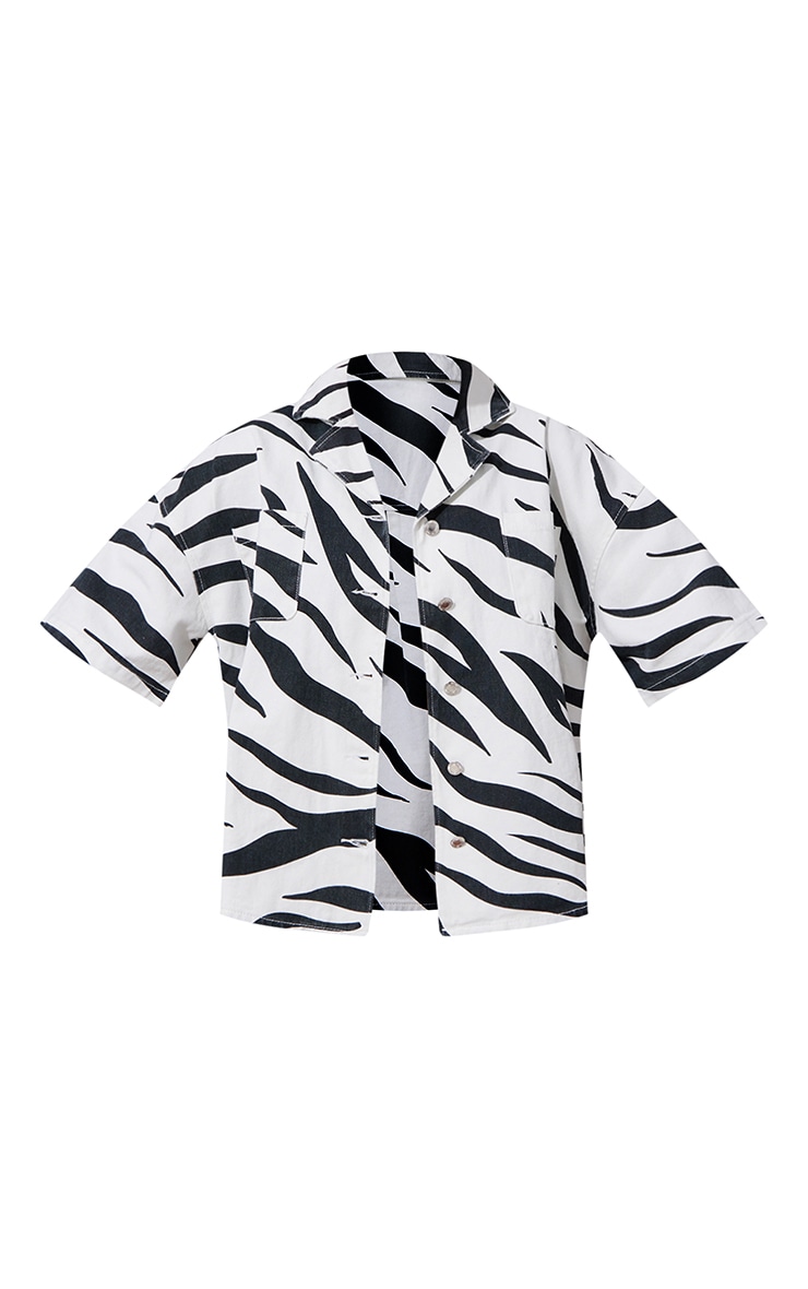 Monochrome Zebra Print Oversized Denim Shirt image 6