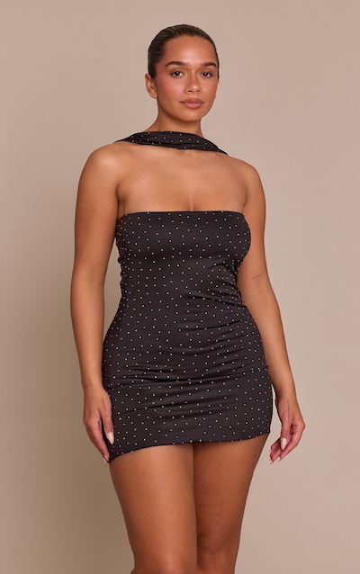 Shape Black Slinky Studded Scalf Detail Mini Dress