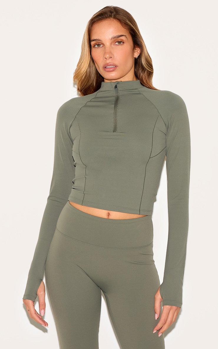 Olive Sculpt Quarter Zip Gym Top image 1