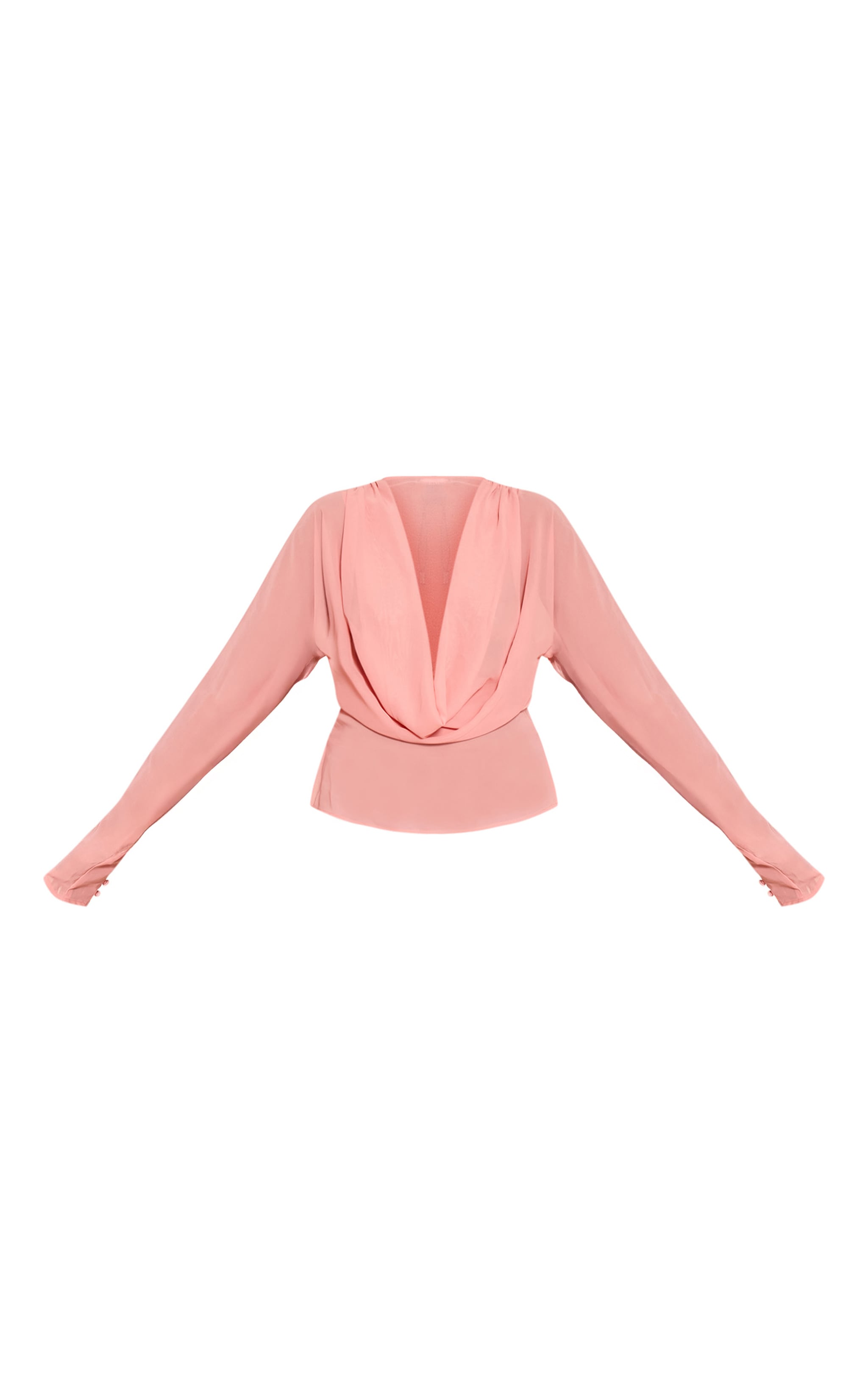 Blouse en mousseline de soie pêche à col bénitier et manches longues image 5