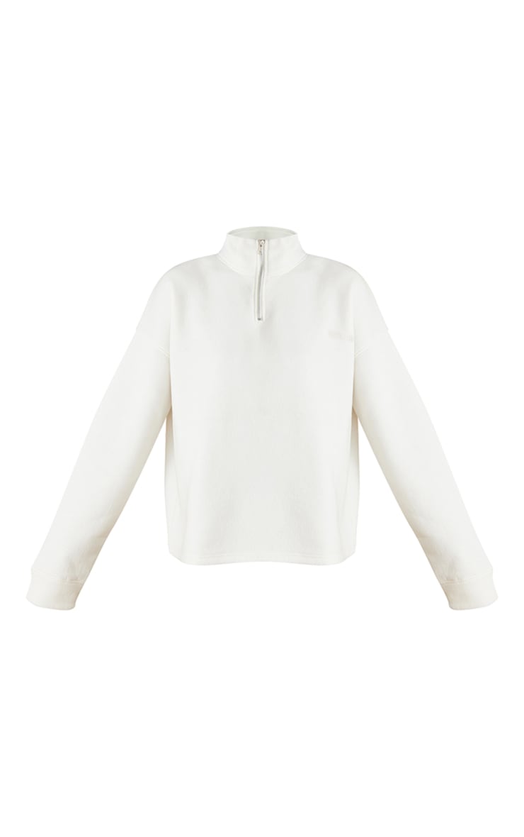 Cream Oversized Half Zip High Neck Sweatshirt image 5