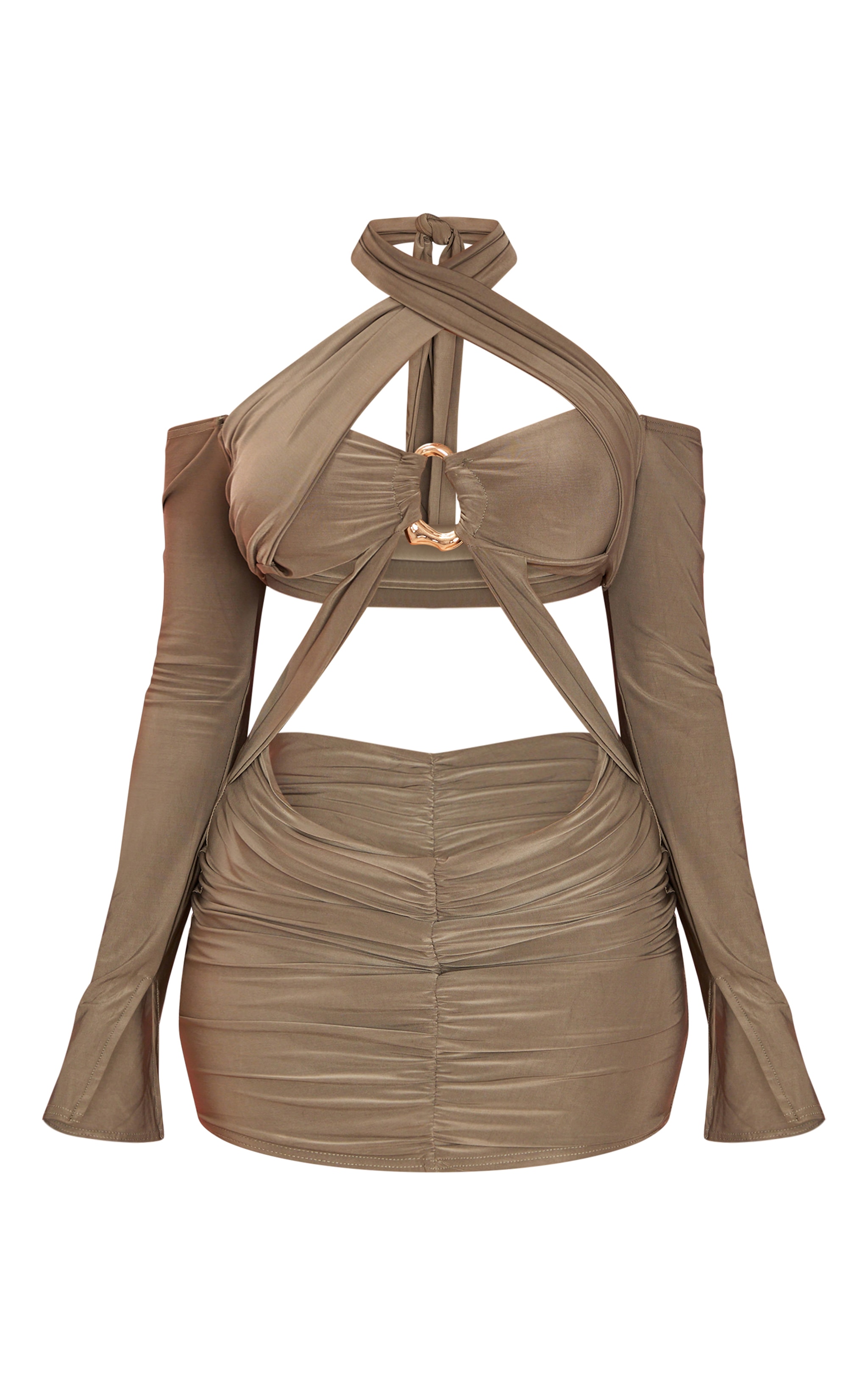Olive Slinky Long Sleeve Twm Detail Cut Out Mini Dress image 5