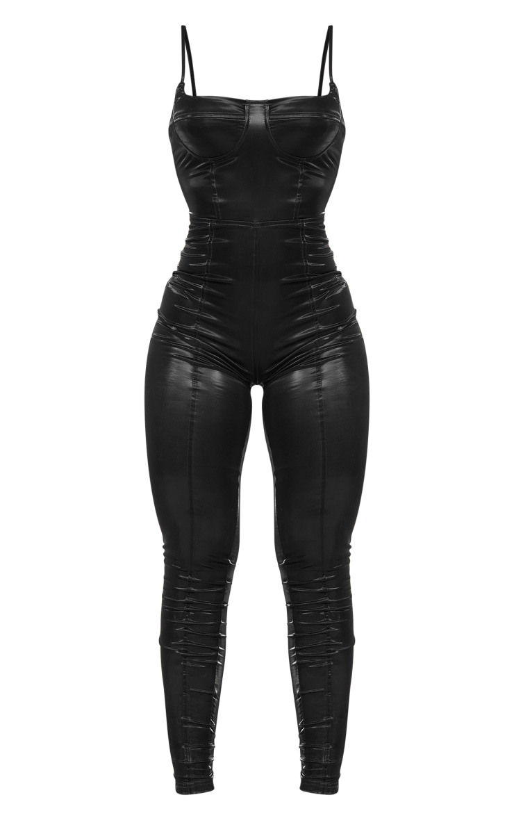 Black Matte Vinyl Underwired Strappy Jumpsuit image 1