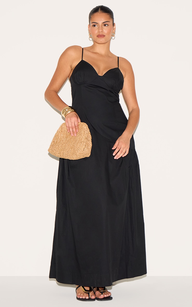 Plus Black Plunge Asymmetric Detail Midaxi Dress image 1