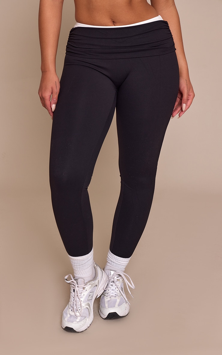 Shape Black Contrast Foldover Waistband Active Sculpt Leggings image 4