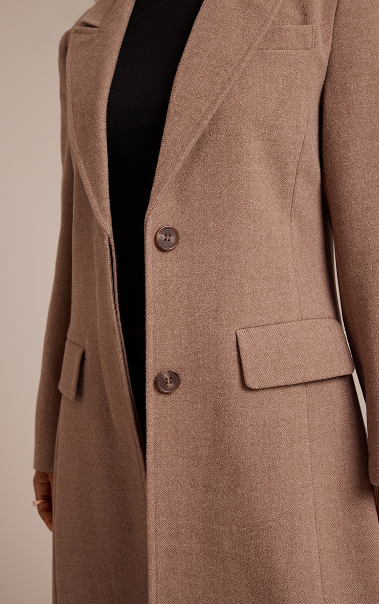Petite Taupe Single Breasted Seam Detail Wool Look Maxi Coat image 4