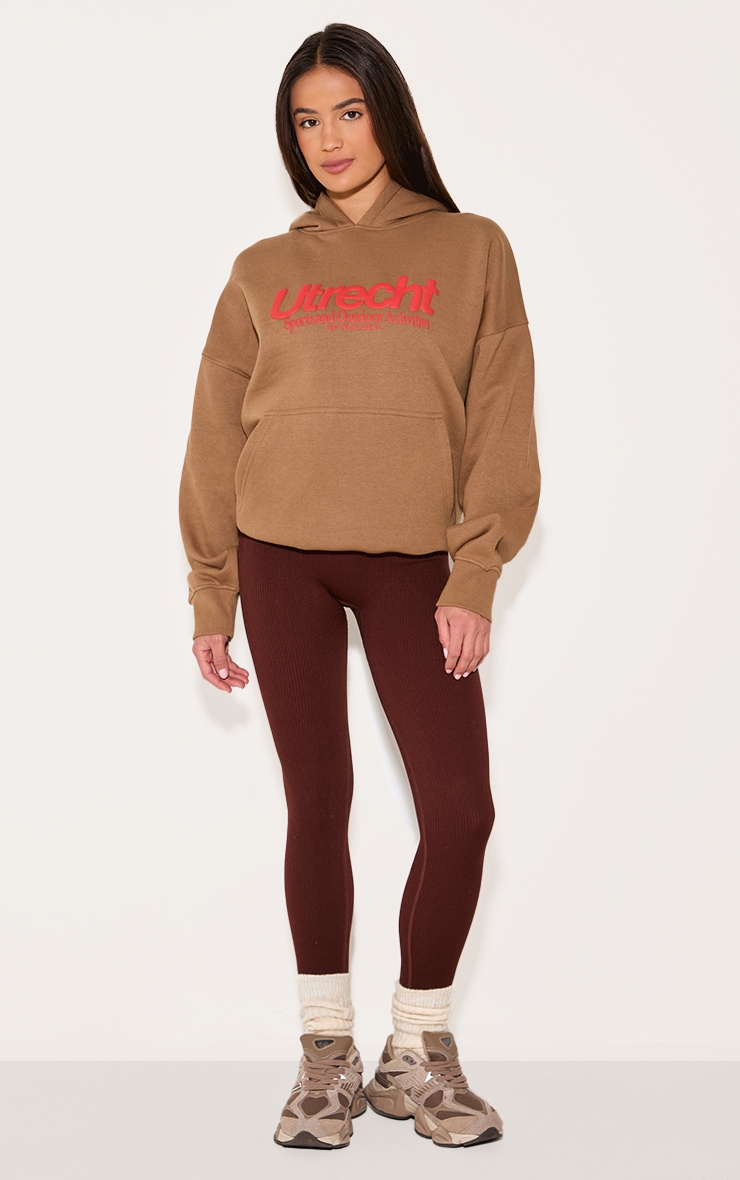 Hoodie oversize taupe imprimé boule "Sports" image 3