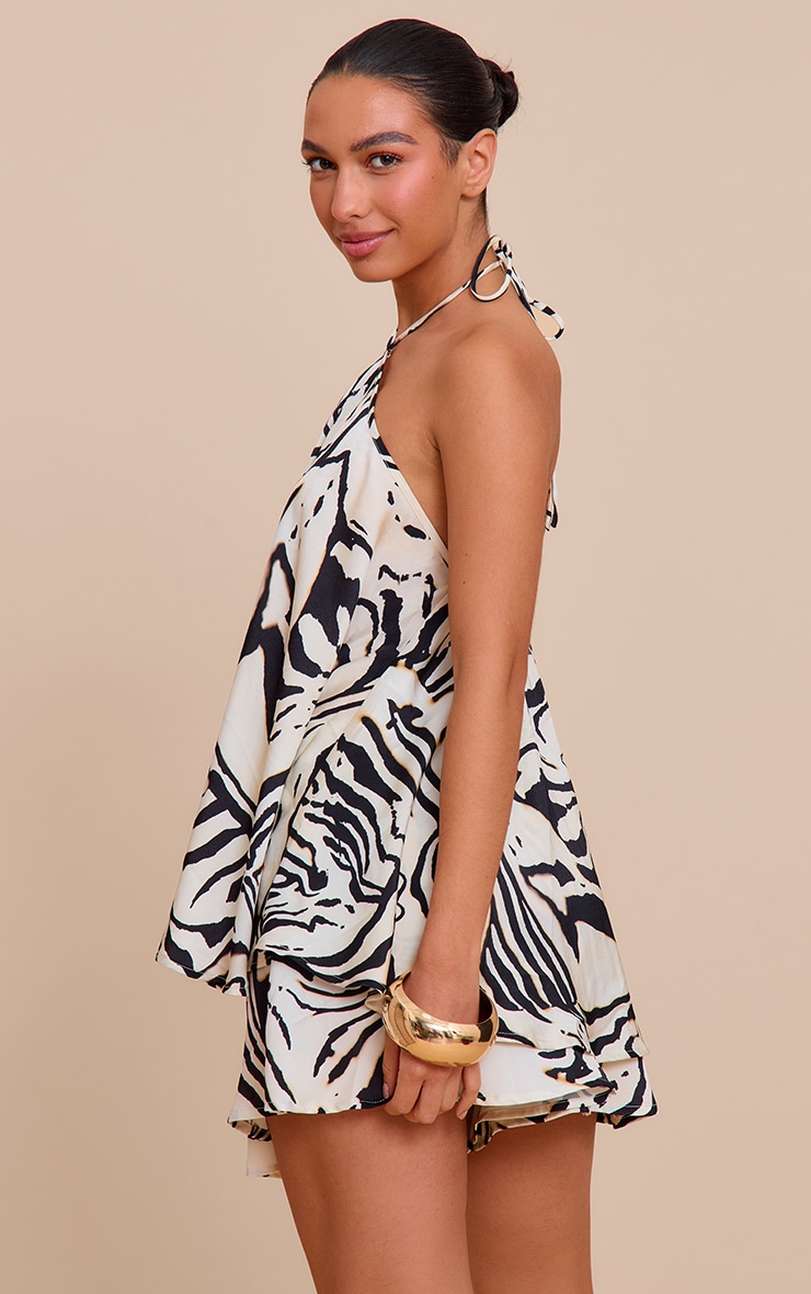 Cream Zebra Print Satin Floaty Halter Top image 2