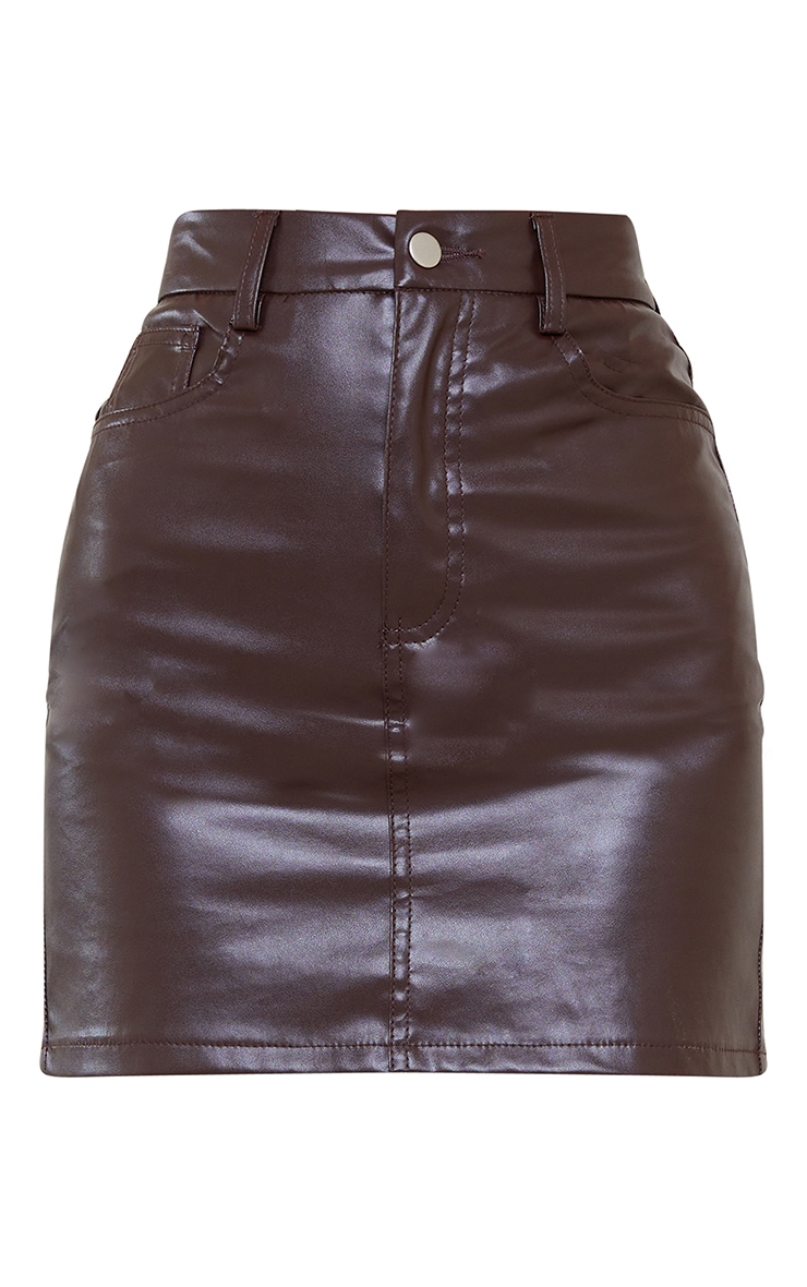 Chocolate Basic Faux Leather Mini Skirt image 5