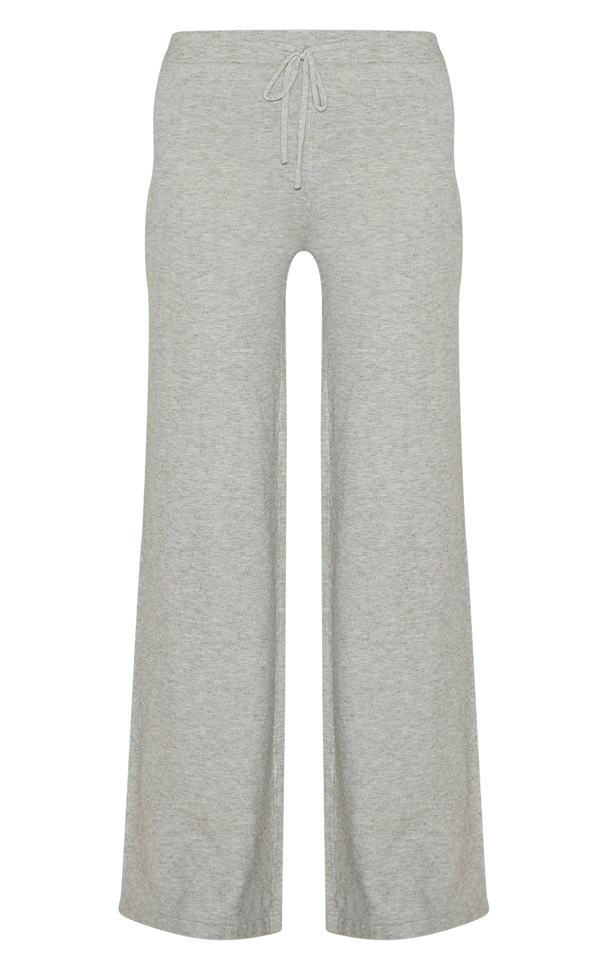 Ash Grey Soft Knit Drawstring Waist Wide Leg Trousers image 5