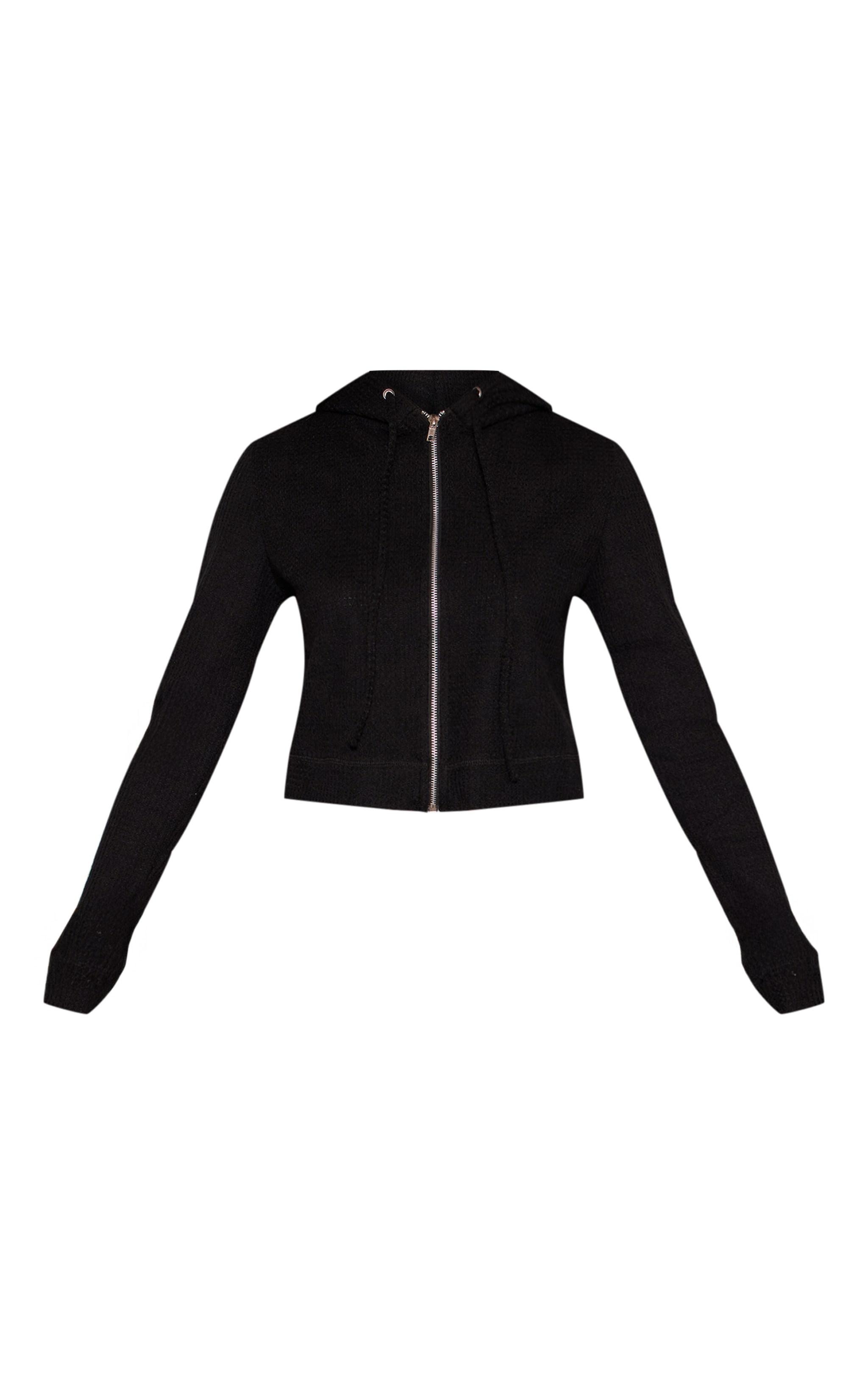 Black Brushed Waffle Rib Zip Up Top image 5