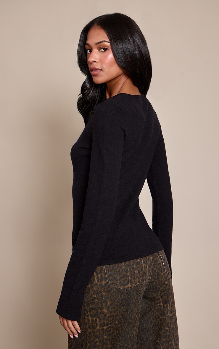 Tall Black Button Through Fine Knit Cardigan image 2