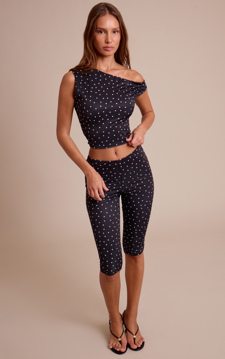 Slinky Polka Dot Print Asymmetric Top image 3