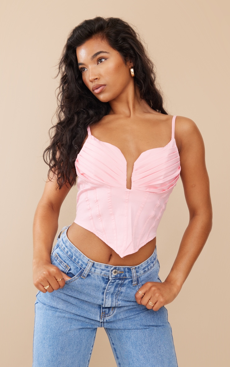 Plus Chocolate Slinky Corset Ruched Bust Crop Top