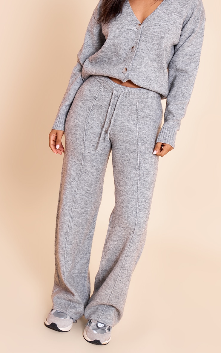Petite Grey Marl Drawstring Knitted Pants image 2
