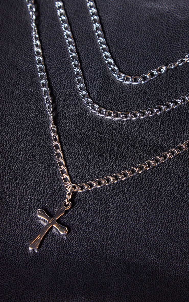 Silver Layered Cross Necklace Accessories PrettyLittleThing