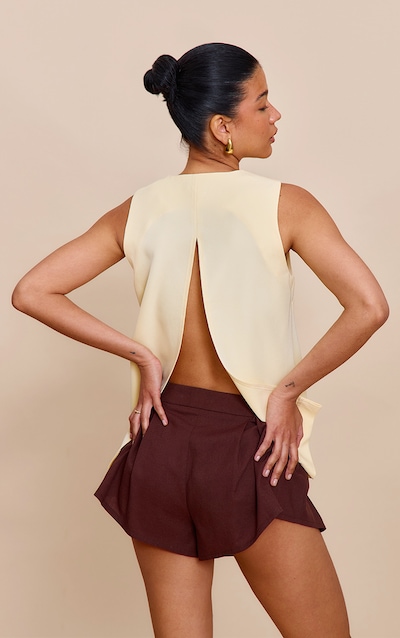 Butter Yellow Woven Button Down Longline Waistcoat