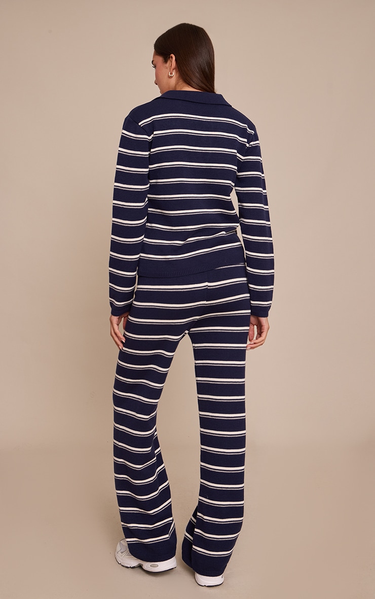 Navy Striped Knitted Trousers image 3