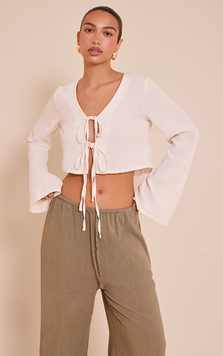 Sand Textured Tie Front Detail Blouse image 1