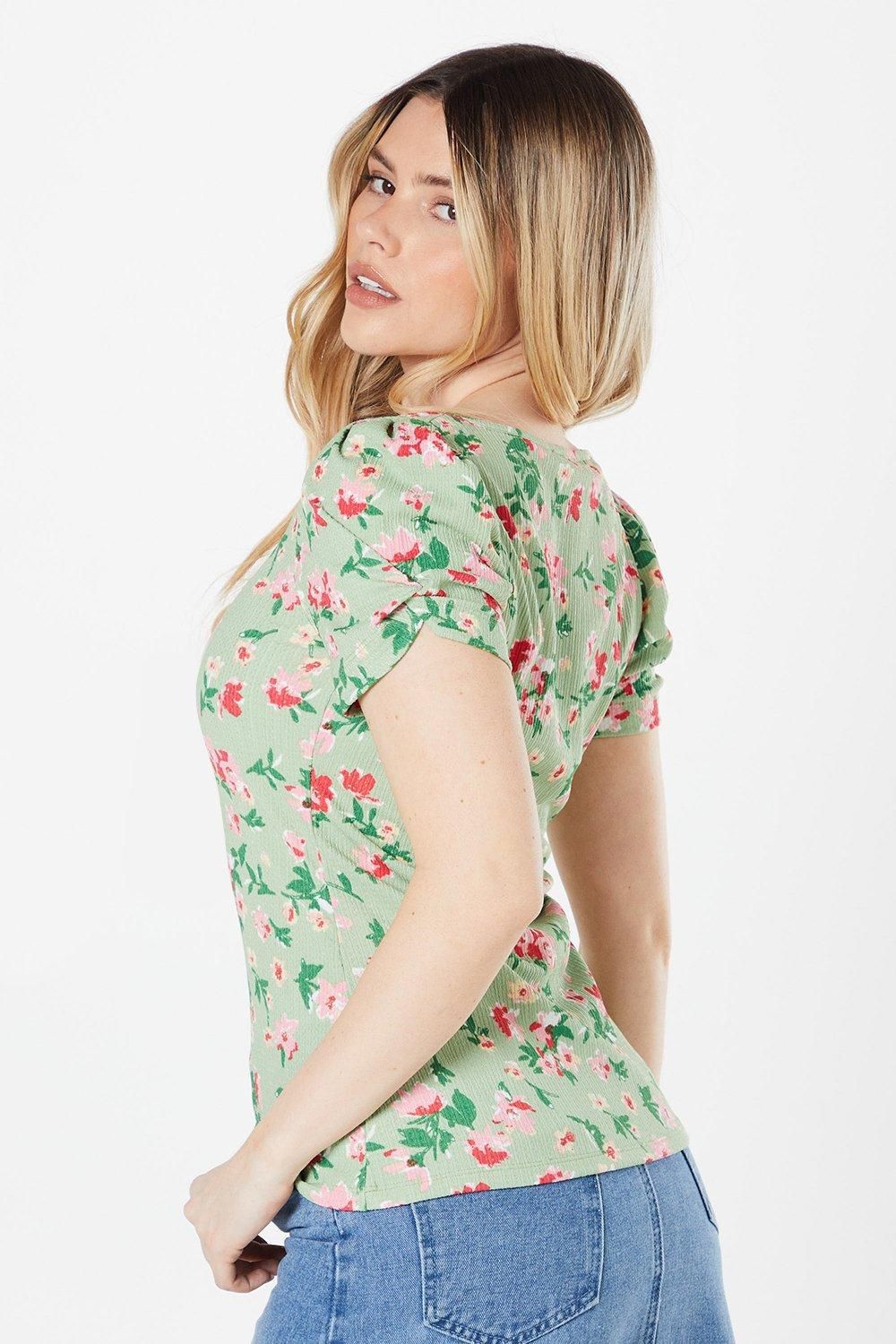Dorothy Perkins Puff Sleeve Knot Detail Top Floral image 3