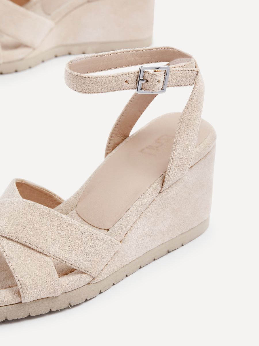 Linzi Imogen Beige Faux Suede Covered Crossover Wedge image 5