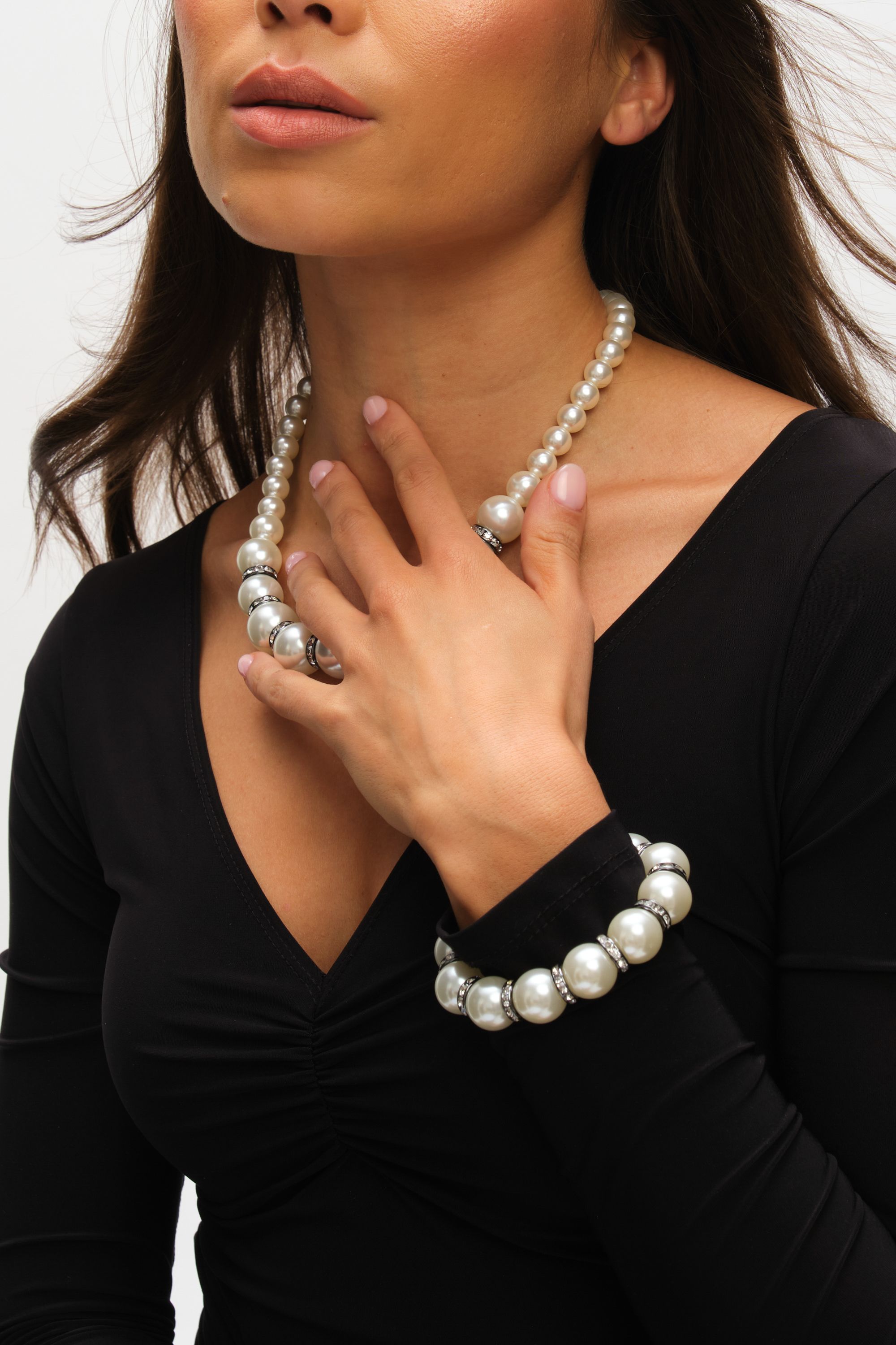 Mood Hematite Crystal & Cream Pearl Beaded Stretch Bracelet image 2