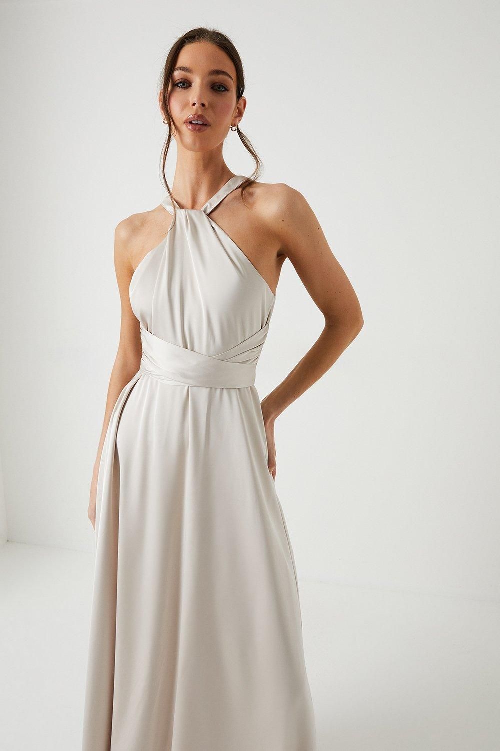 Coast Coast Honoured Twist Halterneck Satin Maxi Bridesmaid Dress Champagne image 2