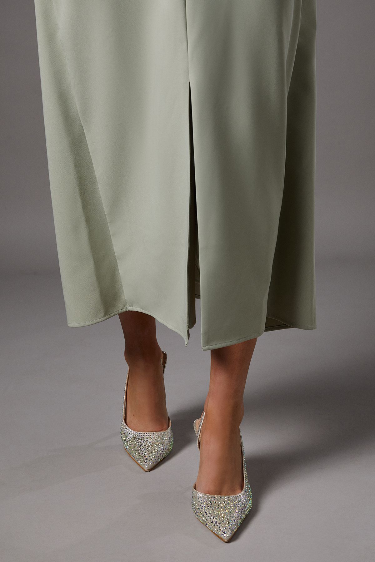 Coast Tigerlilly Diamante Glitter Textile Sling Back High Stiletto Heel Court Shoes Gold image 2