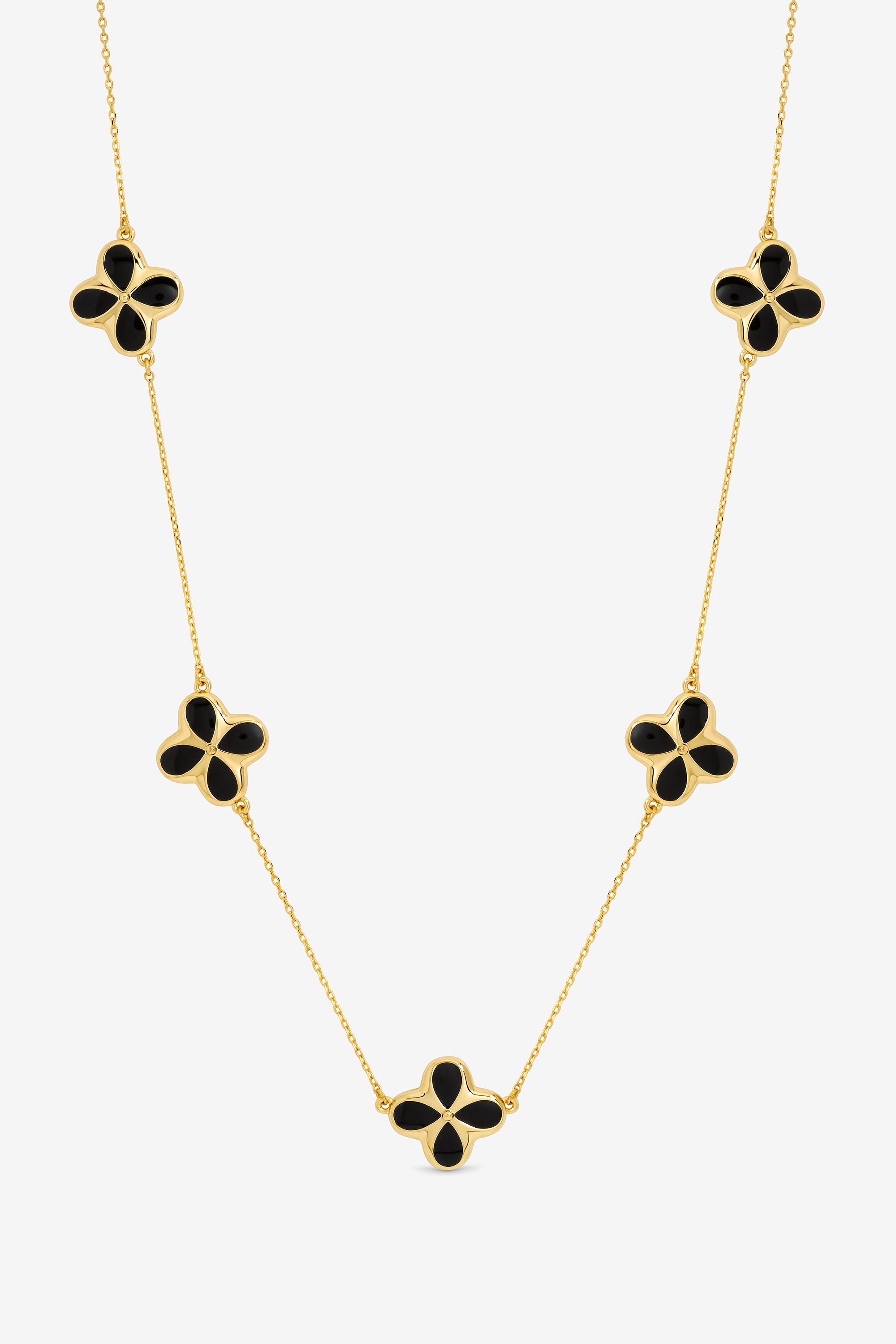 Inicio 14K Gold Plated and Jet Enamel Clover Necklace - Gift Pouch image 1