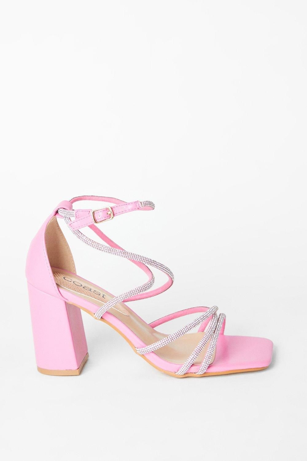 Coast Tammy Block Heel Square Toe Diamanate Strappy Heeled Sandals Pink image 2