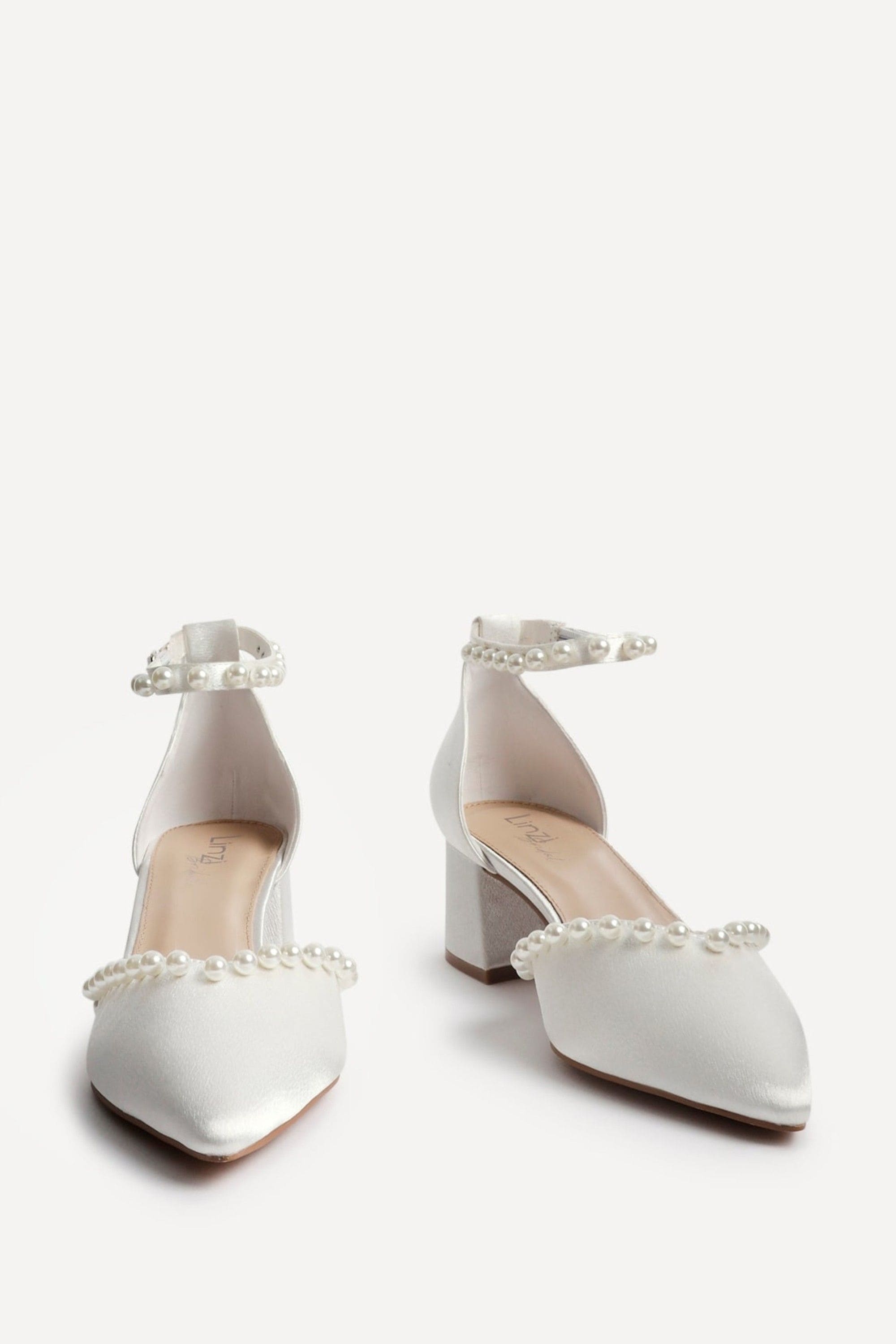 Linzi Swan Ivory Satin Bridal Low Block Court Heels image 3
