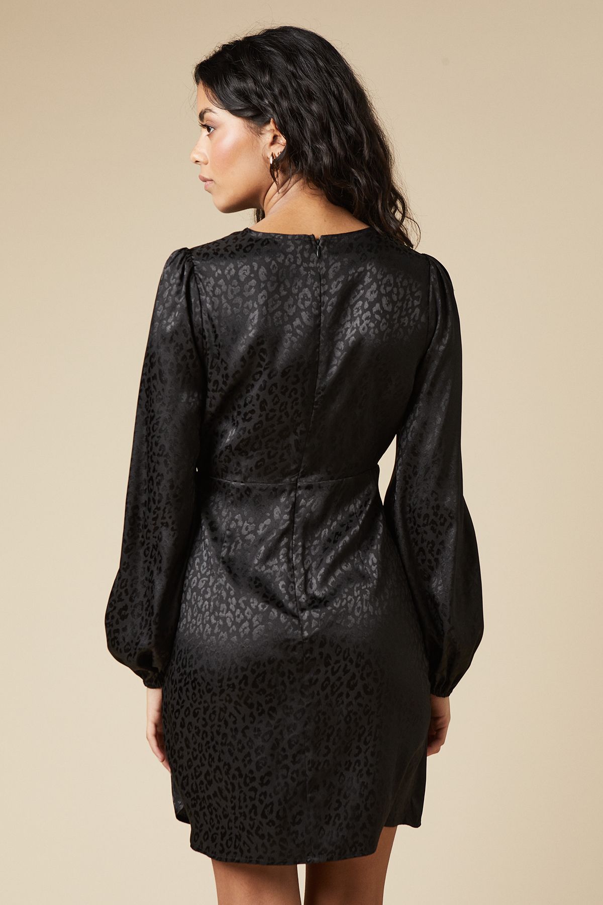 Dorothy Perkins Petite Satin Jacquard Wrap Mini Dress Black image 3