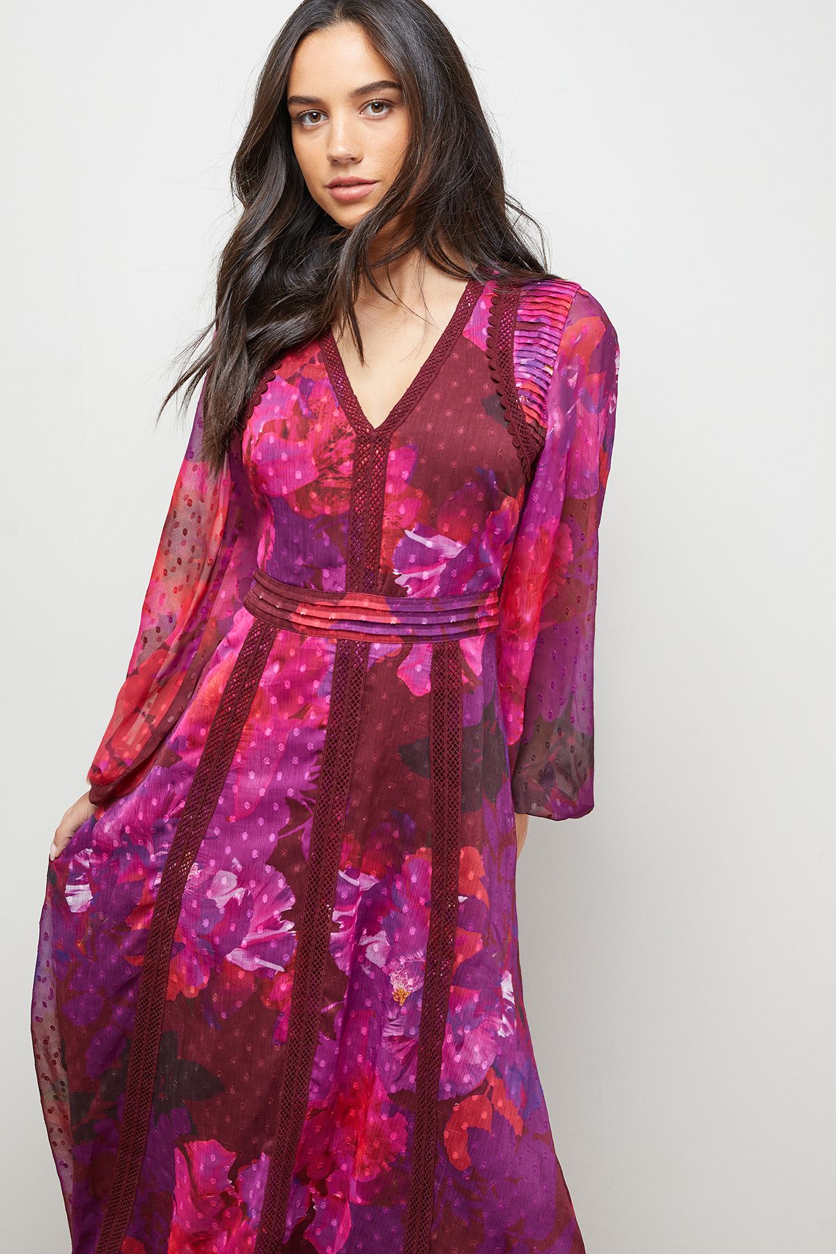 Oasis Lace Trim Midi Fit And Flare Dress Multi image 4