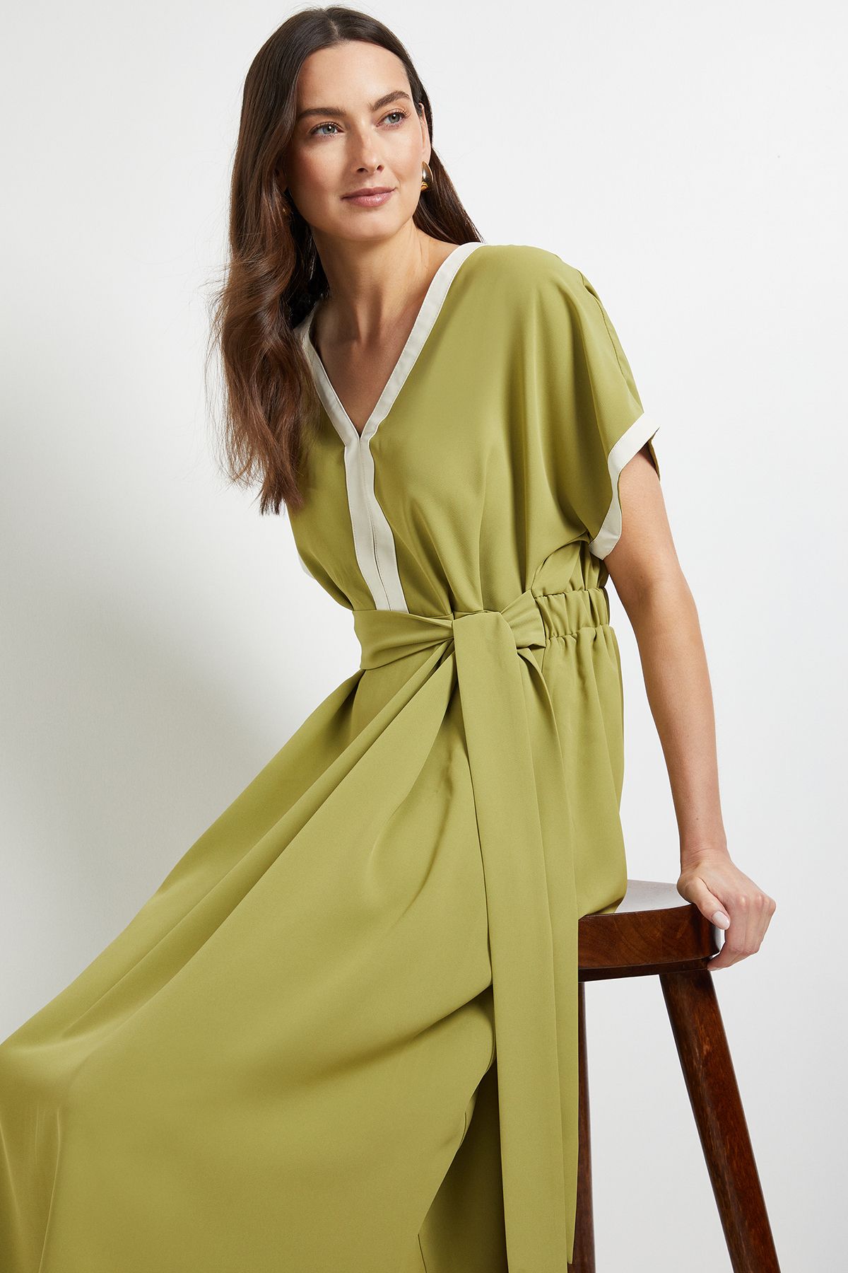 Principles Tipped Notch Neck Kimono Sleeve Dress Light Green image 2