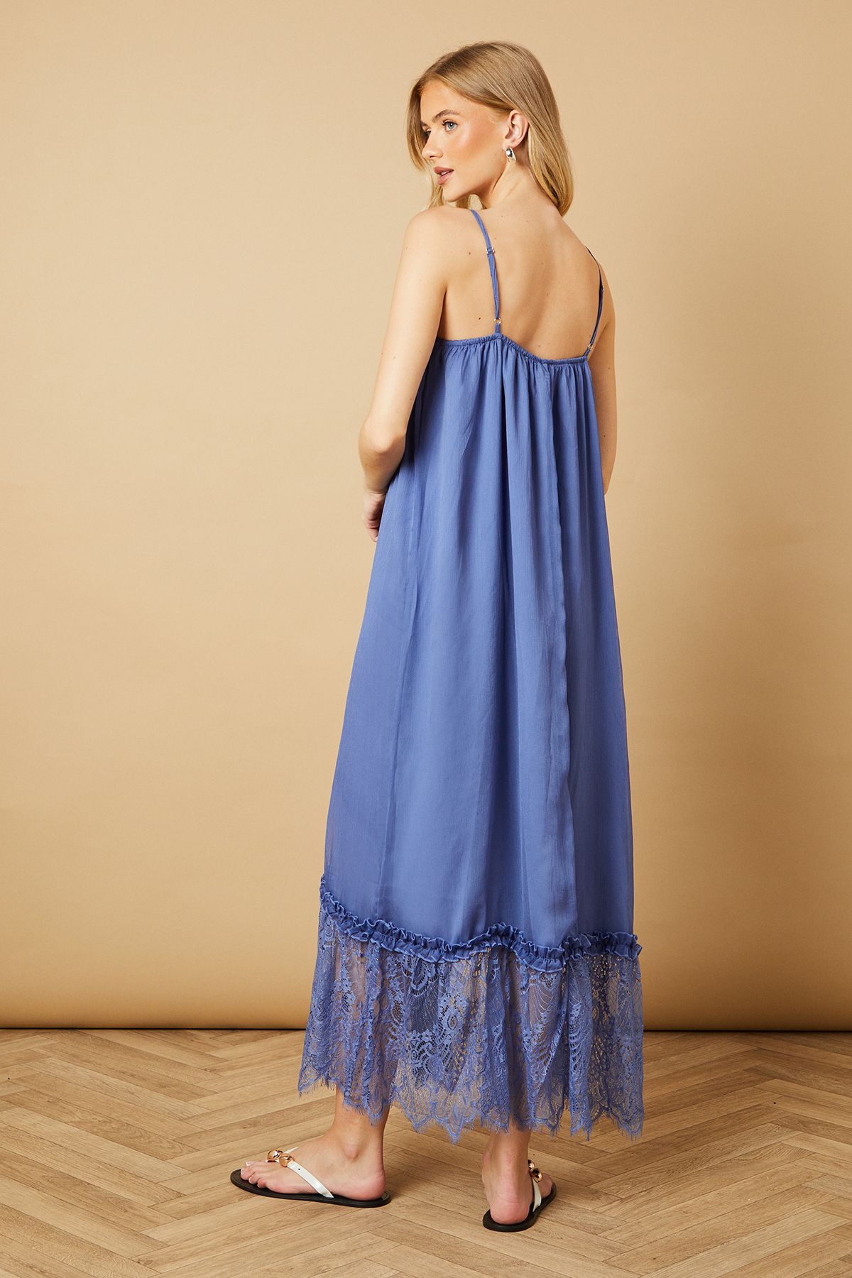 Oasis Babydoll Floaty Lace Detail Maxi Dress Blue image 4