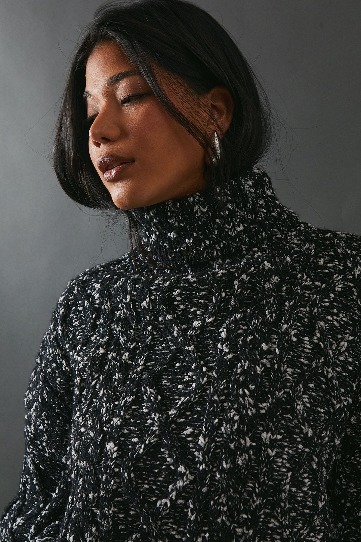 Warehouse Cable Knit Roll Neck Jumper Mono image 2