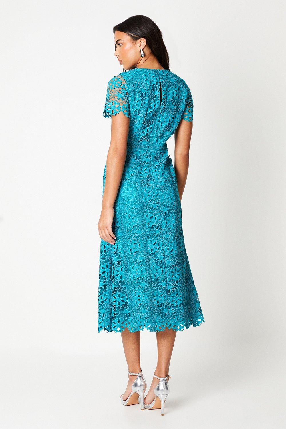 Coast Geo Lace Midi Dress With Angled Trims Turquoise image 3