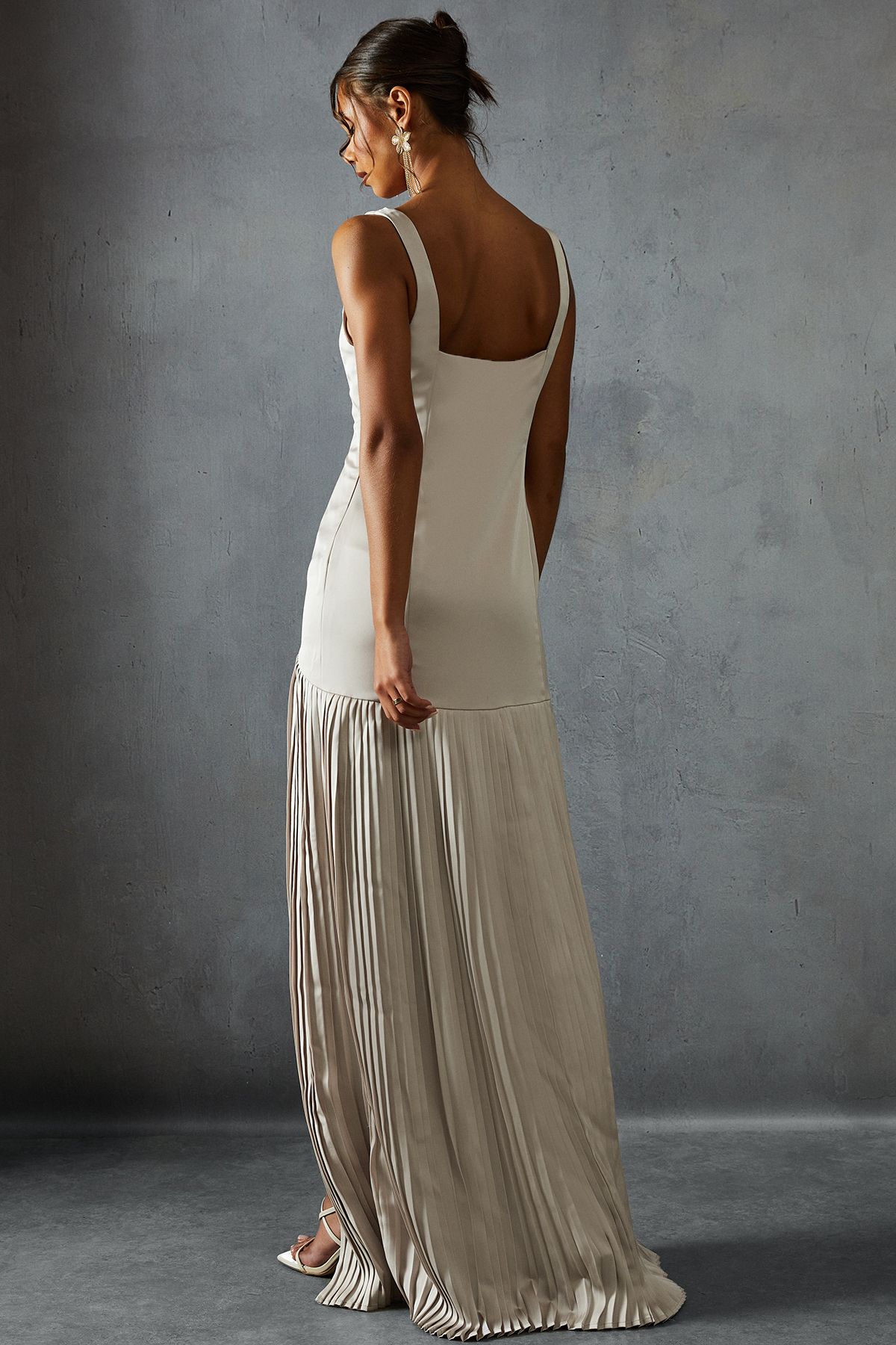 MissPap Premium Satin Square Pleated Skirt Bridesmaid Dress Champagne image 3