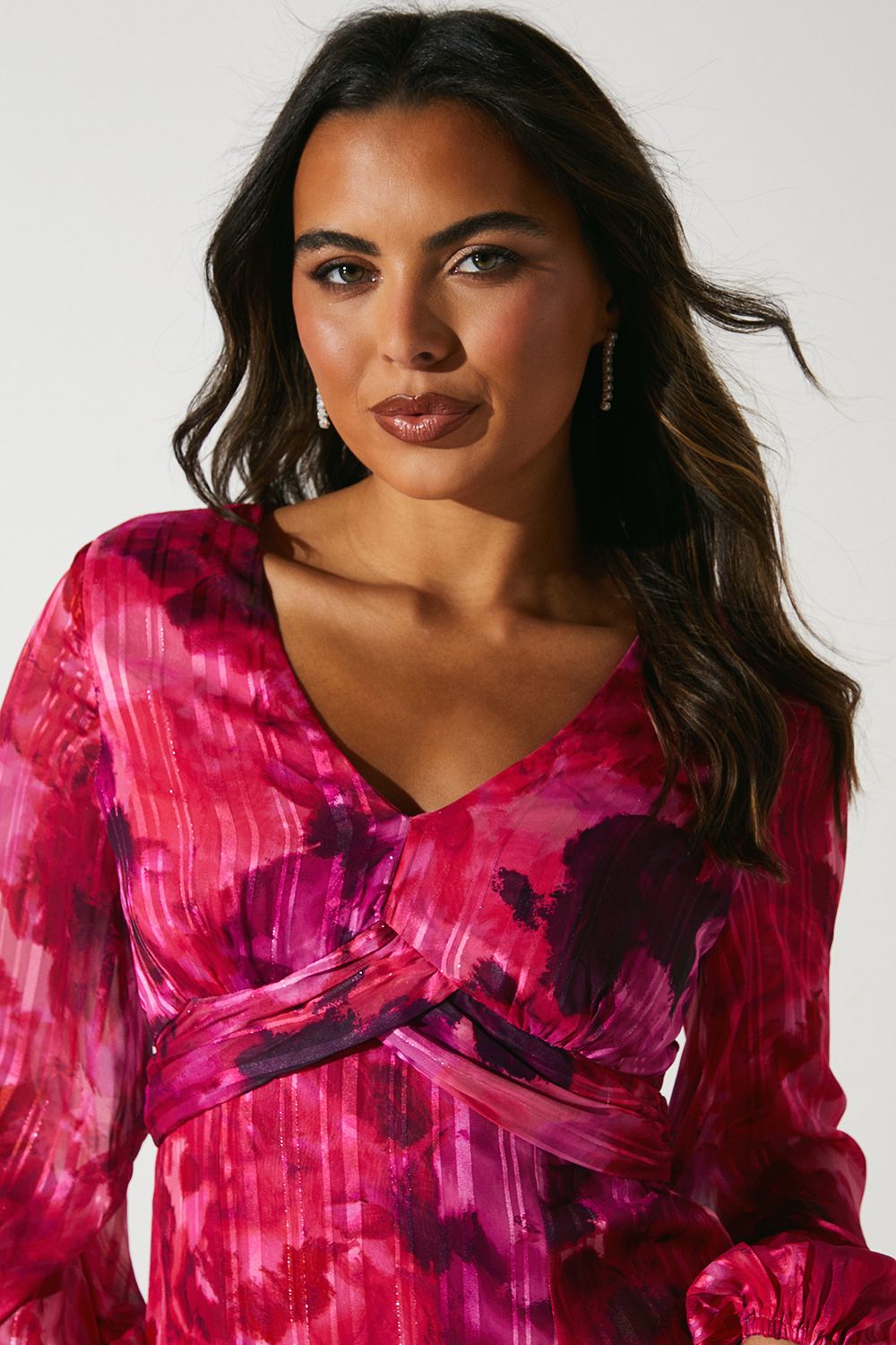 Coast Blouson Pleat Waist Burnout Midi Dress Pink image 4