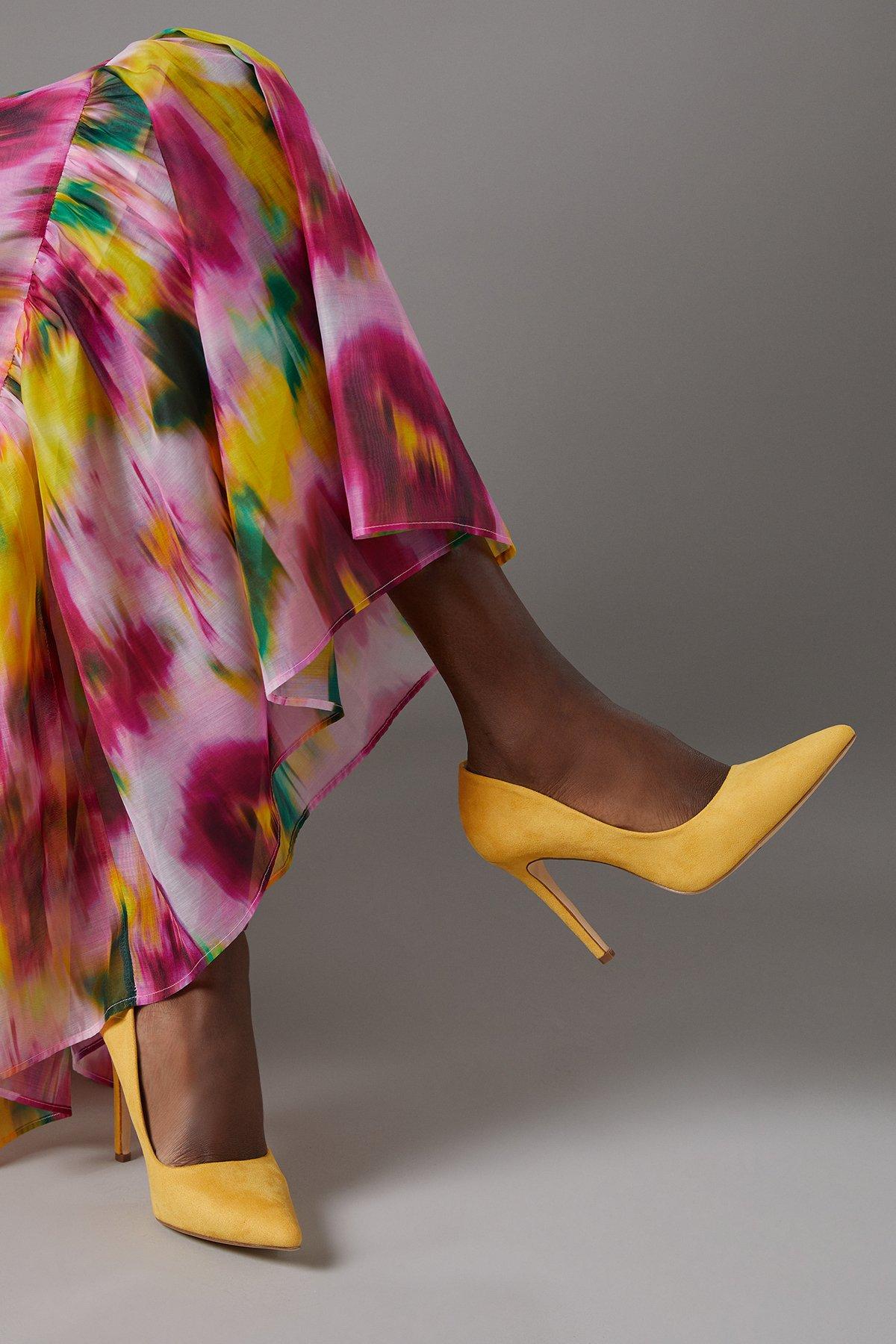 Coast Zorana Faux Suede High Stiletto Heel Court Shoes Yellow image 1