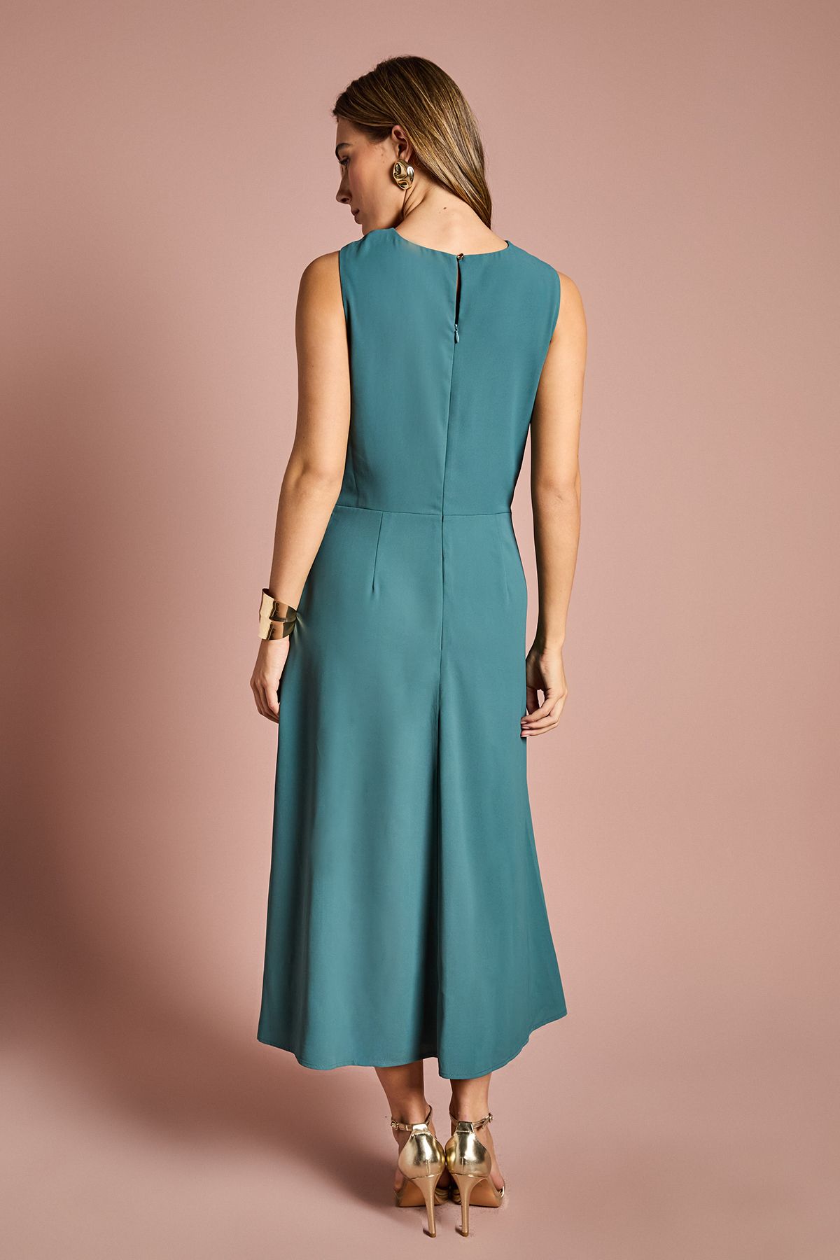 Coast Stretch Crepe Midi Dress With Buckle Teal image 3