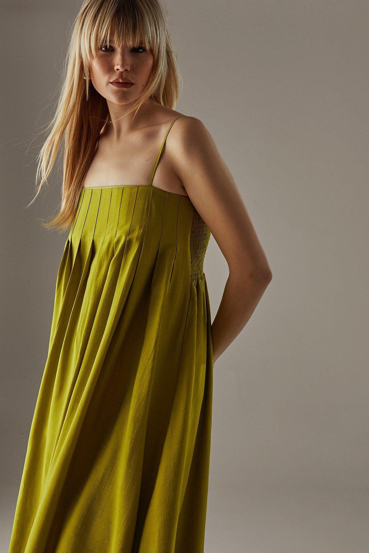 Warehouse Strappy Seam Detail Bubble Midi Sundress Chartreuse image 3