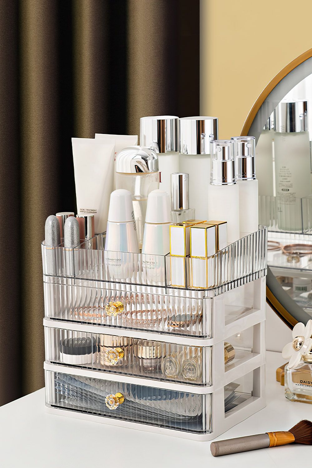 SHEONLY 4-Tier Transparent Makeup Organizer with Drawers image 2