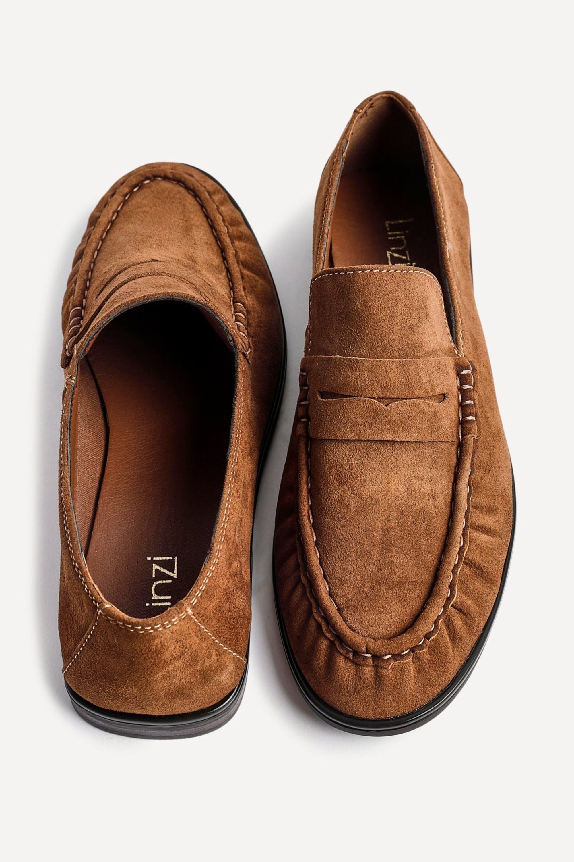 Linzi Belmont Tan Suede Leather Ruched Loafer image 5