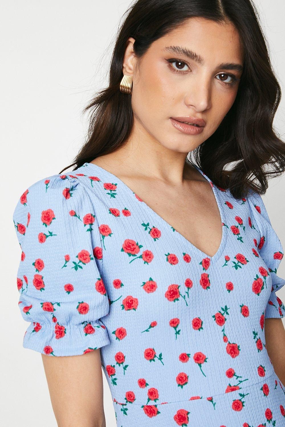 Dorothy Perkins Rose V Neck Short Sleeve Jersey Midi Dress Blue image 2